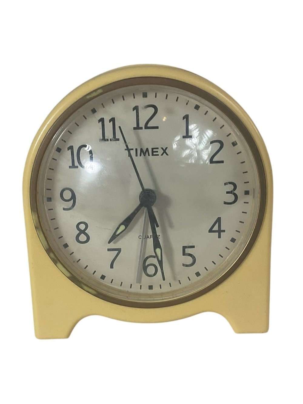 Vintage Timex Quartz Alarm Clock Yellow Retro Desktop Shelf Clock Tested Works